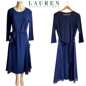 Lauren Ralph Lauren LRL Maxi Navy Blue 3/4 Sleeve Dress Formal Jersey Stretch 10